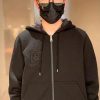 Burberry B-logo Checkered Zip-up Hoodie- Black