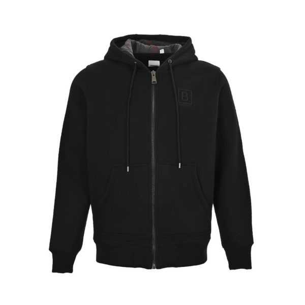 Burberry B-logo Checkered Zip-up Hoodie- Black