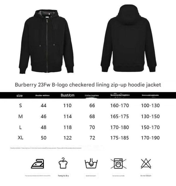 Burberry B-logo Checkered Zip-up Hoodie- Black