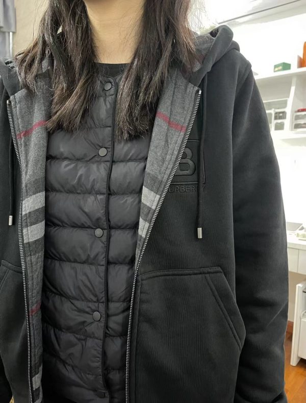 Burberry B-logo Checkered Zip-up Hoodie- Black