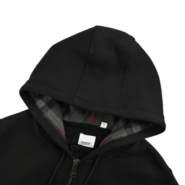 Burberry B-logo Checkered Zip-up Hoodie- Black