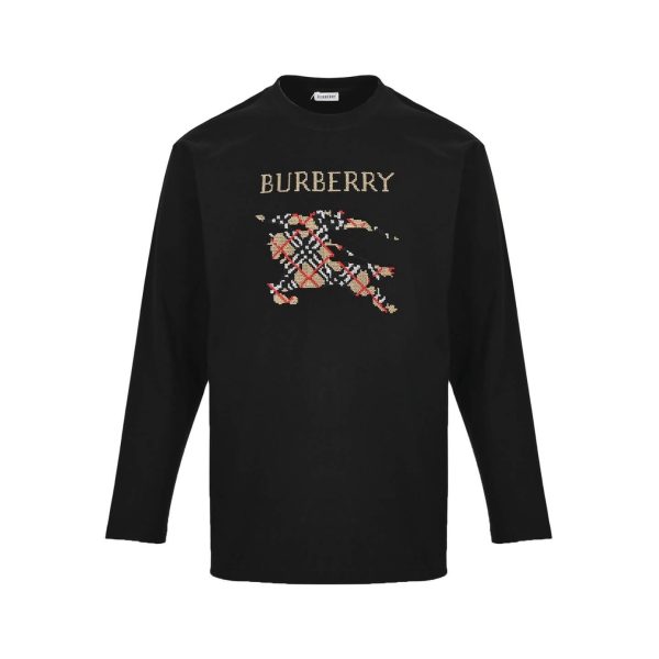 Burberry Check War Horse Embroidery Long-Sleeve T-Shirt- Black
