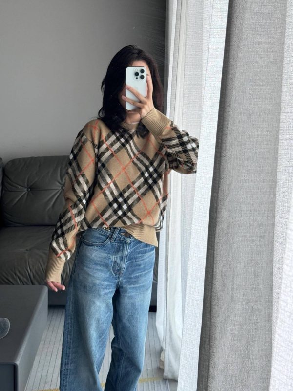 Burberry Check Wool Mohair Blend Sweater- Beige