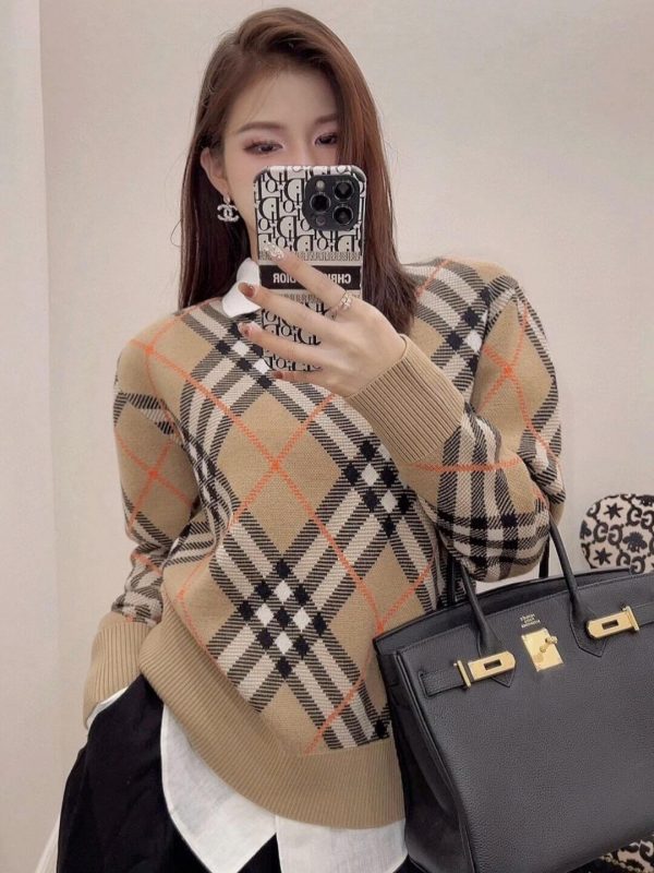 Burberry Check Wool Mohair Blend Sweater- Beige