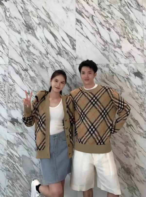 Burberry Check Wool Mohair Blend Sweater- Beige