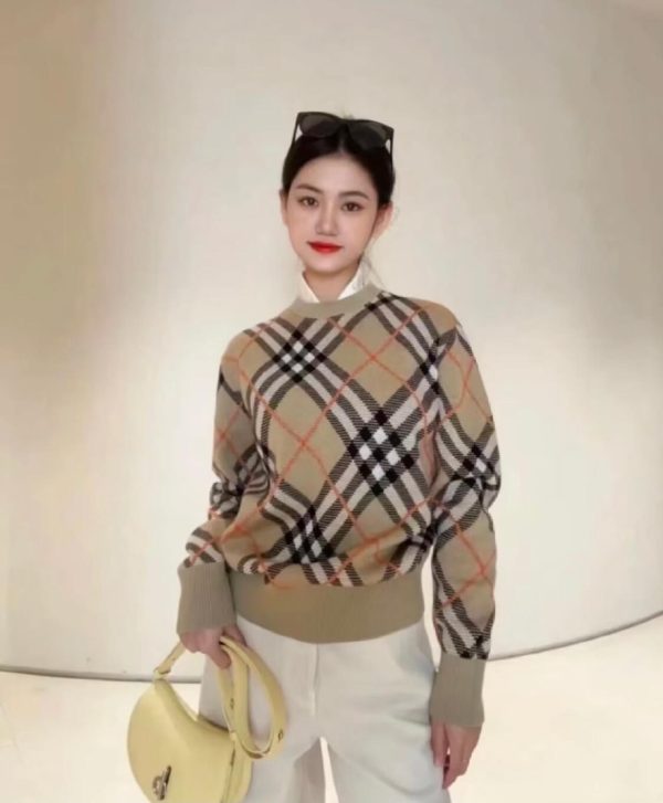 Burberry Check Wool Mohair Blend Sweater- Beige