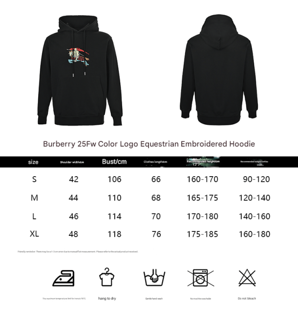 Burberry Color Logo Equestrian Embroidered Hoodie- Black