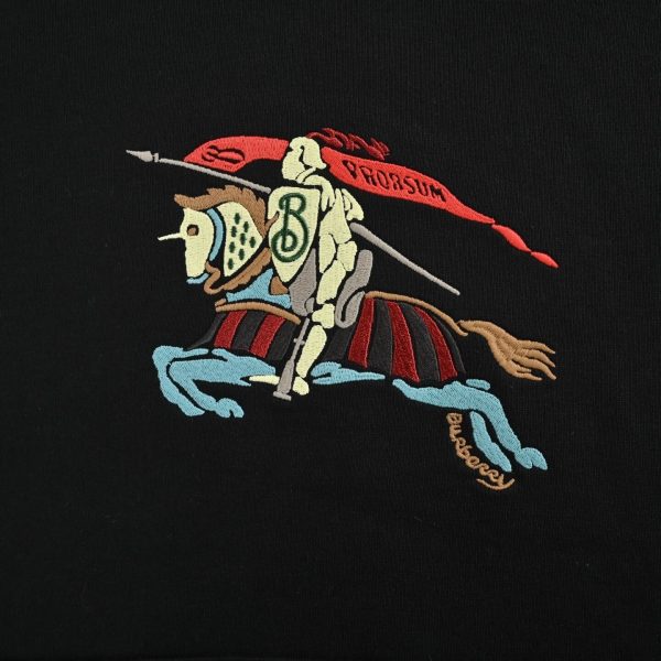 Burberry Color Logo Equestrian Embroidered Hoodie- Black