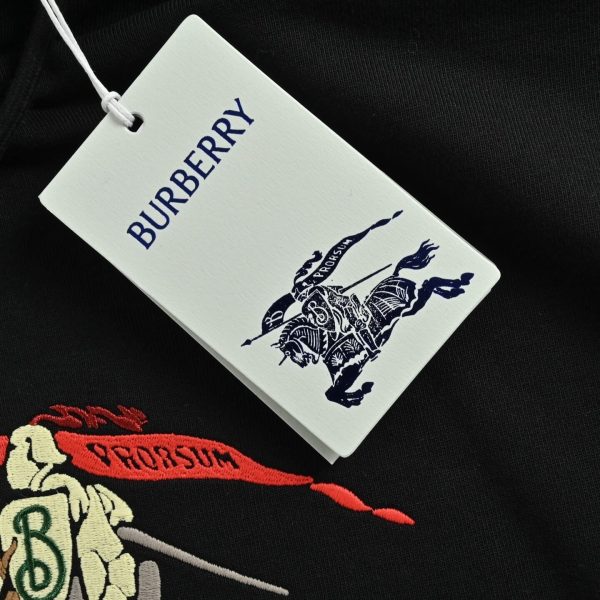 Burberry Color Logo Equestrian Embroidered Hoodie- Black