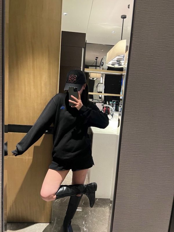 Burberry Embroidered Horse Logo Crew Neck Sweatshirt- Black