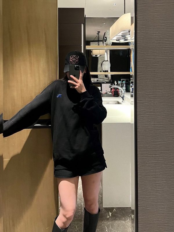 Burberry Embroidered Horse Logo Crew Neck Sweatshirt- Black