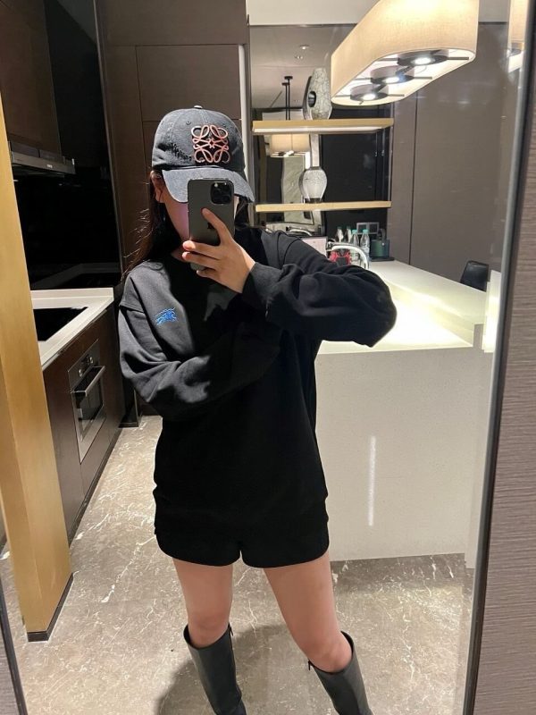 Burberry Embroidered Horse Logo Crew Neck Sweatshirt- Black