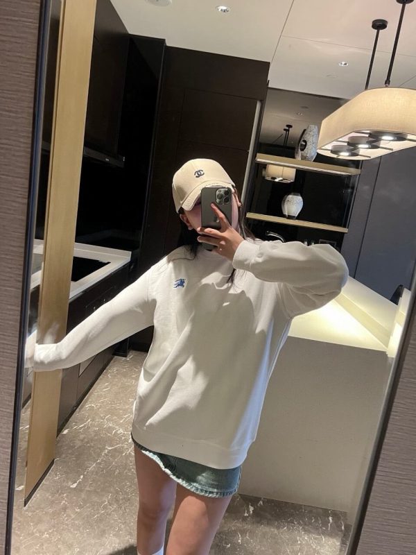 Burberry Embroidered Horse Logo Crew Neck Sweatshirt- White