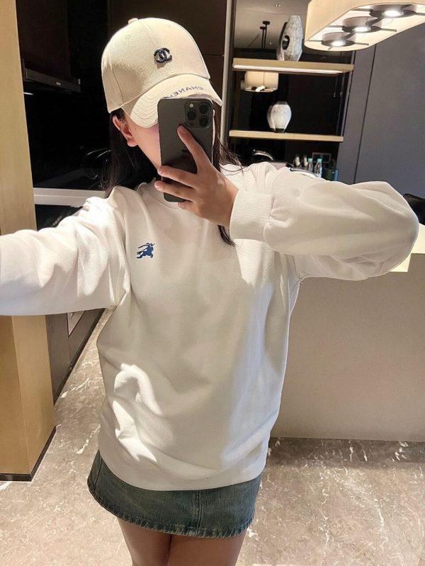 Burberry Embroidered Horse Logo Crew Neck Sweatshirt- White