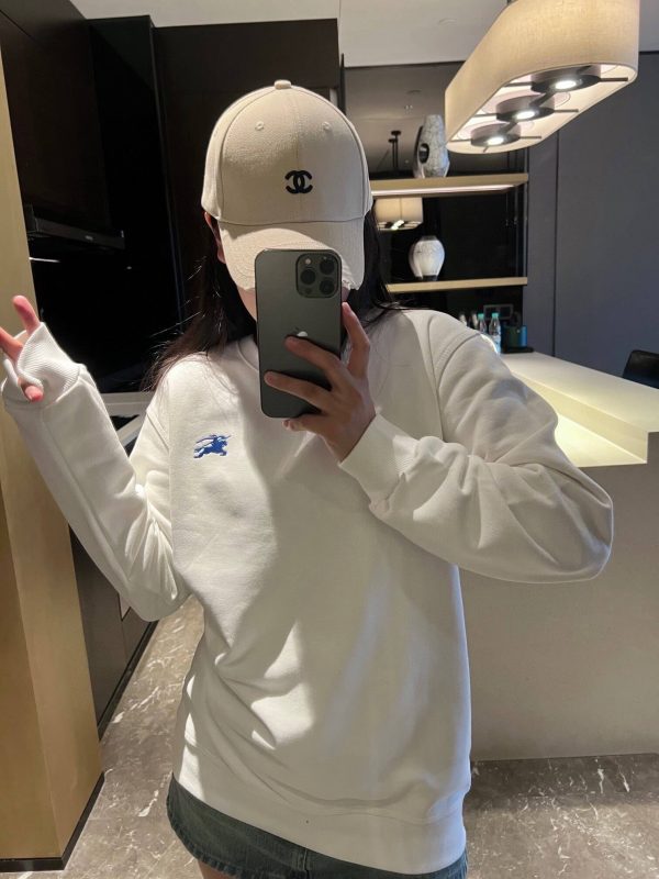 Burberry Embroidered Horse Logo Crew Neck Sweatshirt- White