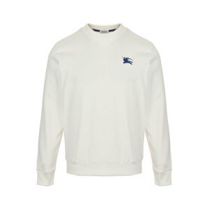 Burberry Embroidered Horse Logo Crew Neck Sweatshirt- White