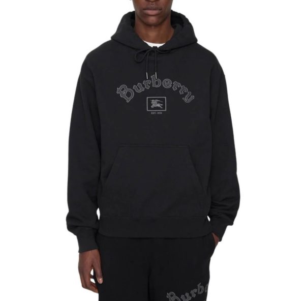 Burberry Gothic Logo Cotton Hoodie- Black