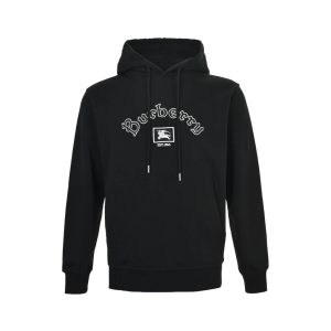 Burberry Gothic Logo Cotton Hoodie- Black