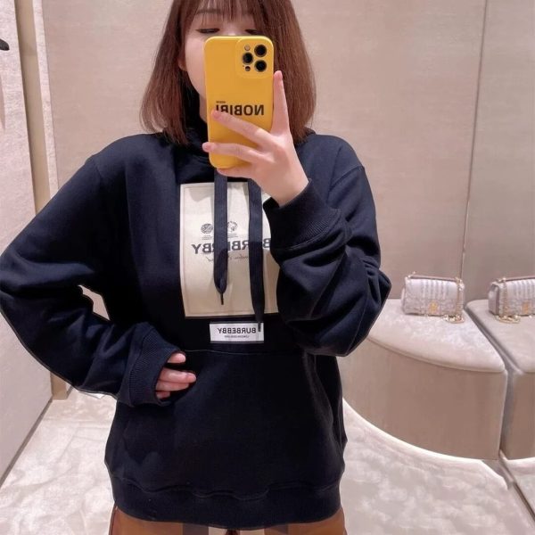 Burberry Logo-print Pullover Hoodie- Black