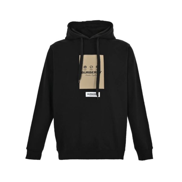 Burberry Logo-print Pullover Hoodie- Black