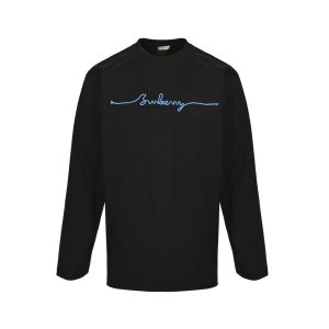 Burberry Long-sleeved Signature Logo Embroidery T-shirt- Black