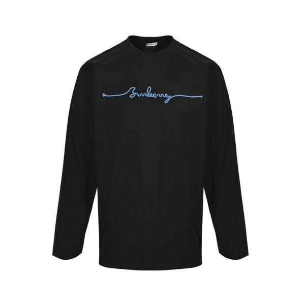 Burberry Long-sleeved Signature Logo Embroidery T-shirt- Black