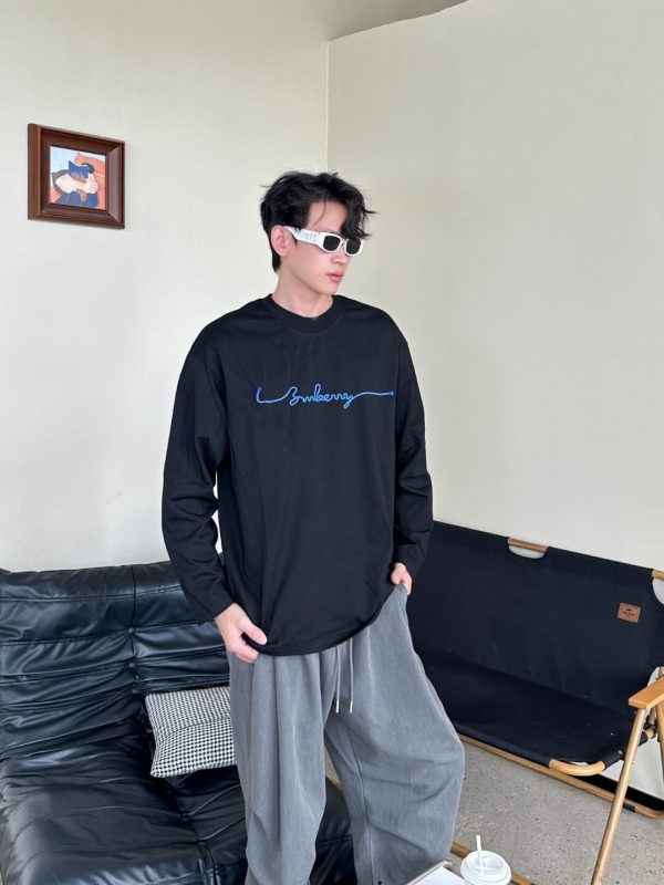 Burberry Long-sleeved Signature Logo Embroidery T-shirt- Black