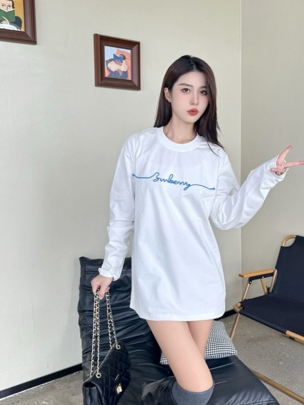Burberry Long-sleeved Signature Logo Embroidery T-shirt- White