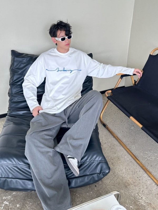 Burberry Long-sleeved Signature Logo Embroidery T-shirt- White