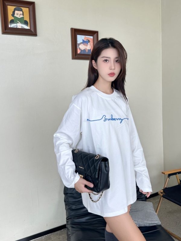 Burberry Long-sleeved Signature Logo Embroidery T-shirt- White