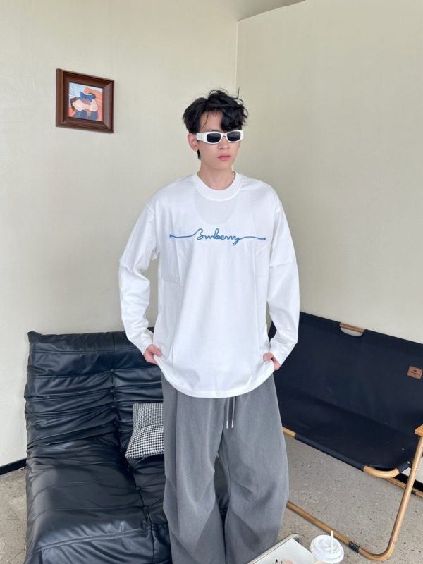 Burberry Long-sleeved Signature Logo Embroidery T-shirt- White