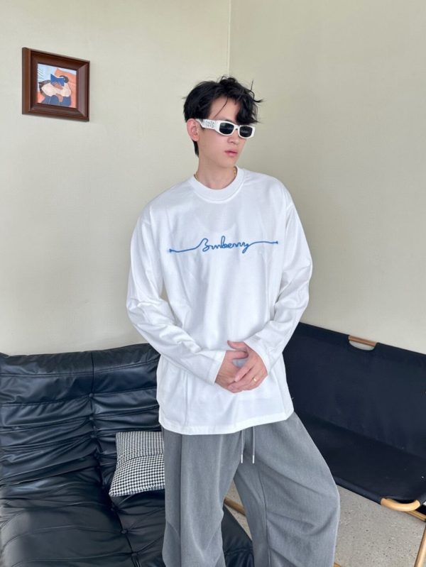 Burberry Long-sleeved Signature Logo Embroidery T-shirt- White