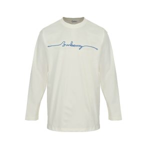 Burberry Long-sleeved Signature Logo Embroidery T-shirt- White