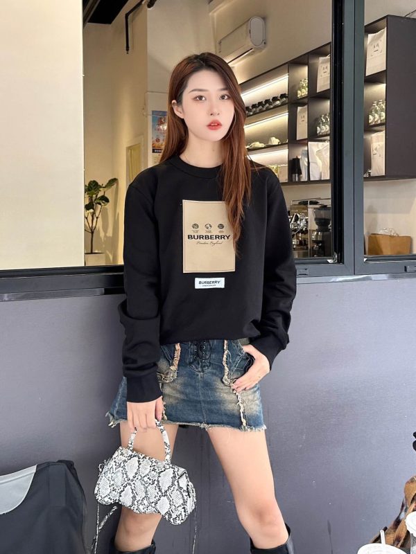 Burberry Patch Label Crew Neck Sweatshirt- Black