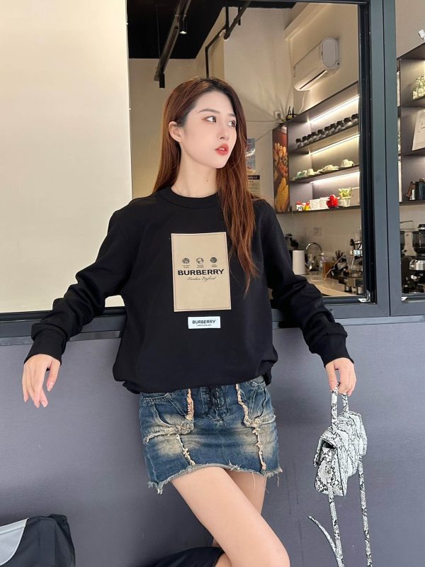 Burberry Patch Label Crew Neck Sweatshirt- Black