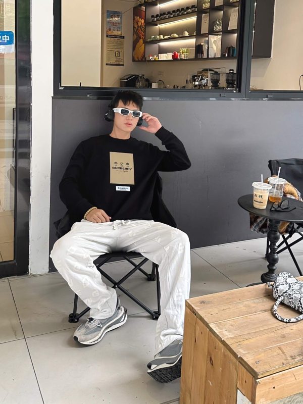 Burberry Patch Label Crew Neck Sweatshirt- Black