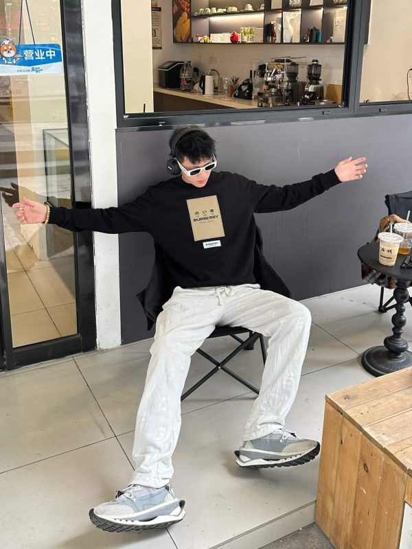 Burberry Patch Label Crew Neck Sweatshirt- Black