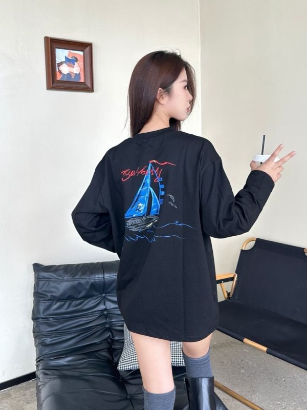 Burberry Sailboat Print Long-Sleeve T-Shirt- Black