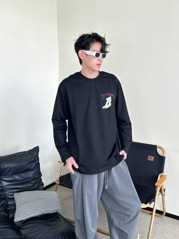 Burberry Sailboat Print Long-Sleeve T-Shirt- Black