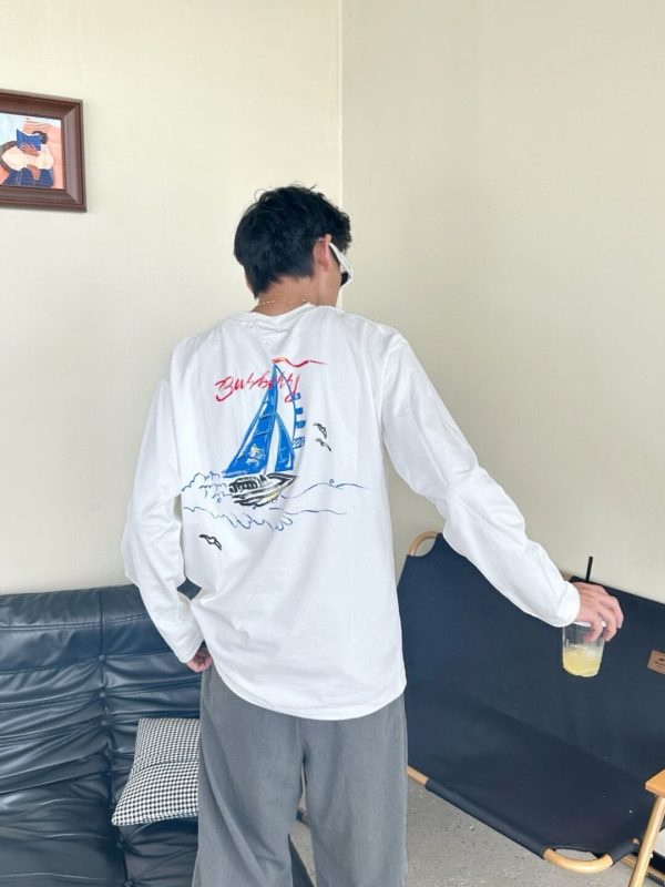 Burberry Sailboat Print Long-Sleeve T-Shirt- White
