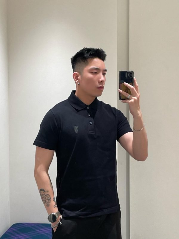 Burberry Shield Logo Embroidered Polo Shirt- Black