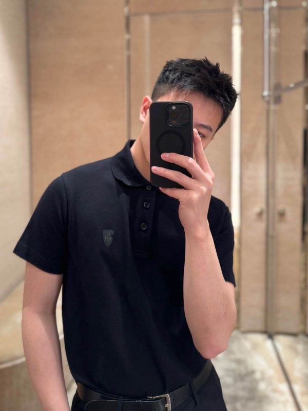 Burberry Shield Logo Embroidered Polo Shirt- Black