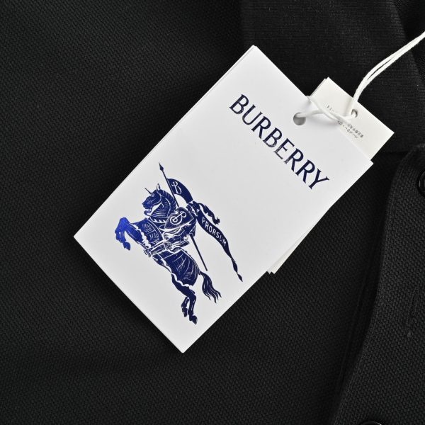 Burberry Shield Logo Embroidered Polo Shirt- Black
