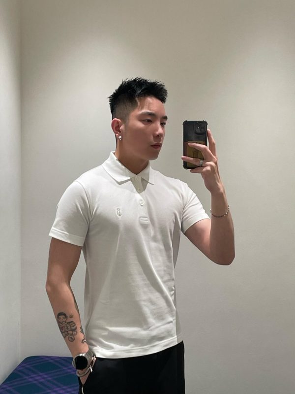 Burberry Shield Logo Embroidered Polo Shirt- White