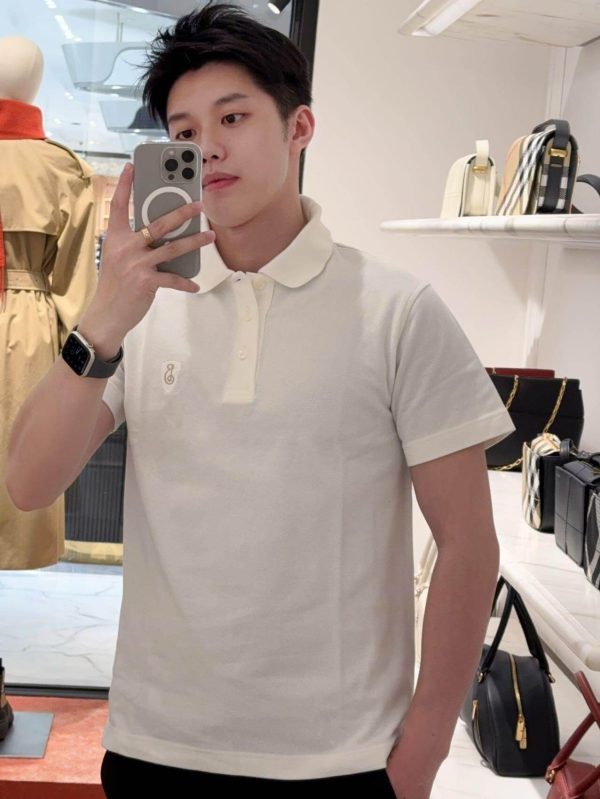 Burberry Shield Logo Embroidered Polo Shirt- White