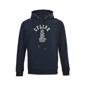 Celine Loose Hoodie in Cotton Fleece- Navy Blue (11) Celine Loose Hoodie in Cotton Fleece- Navy Blue