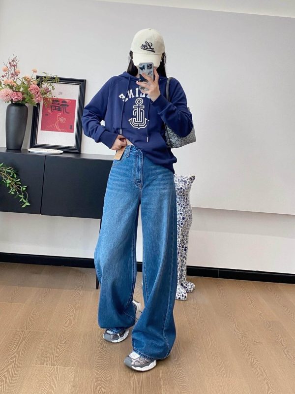 Celine Loose Hoodie in Cotton Fleece- Navy Blue