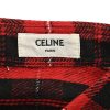 Celine Red Plaid Triomphe Embroidered Cotton Long-Sleeve Shirt- Red (4) Celine Red Plaid Triomphe Embroidered Cotton Long-Sleeve Shirt- Red