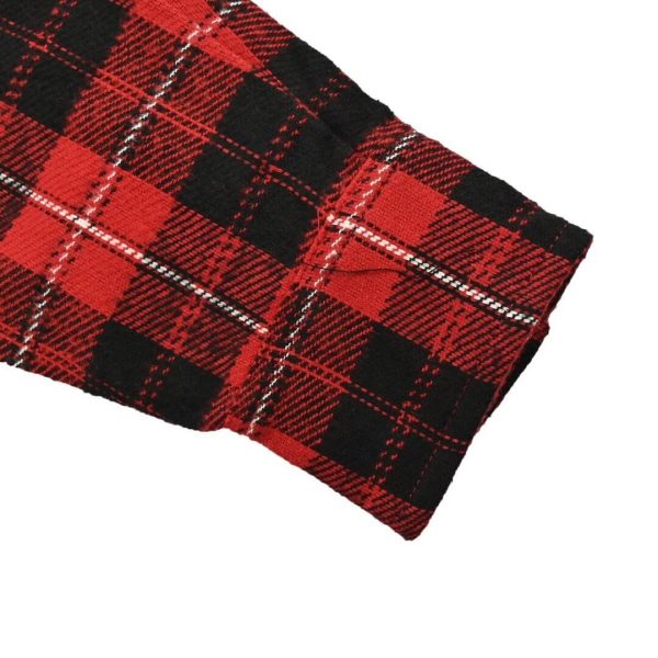 Celine Red Plaid Triomphe Embroidered Cotton Long-Sleeve Shirt- Red (5) Celine Red Plaid Triomphe Embroidered Cotton Long-Sleeve Shirt- Red