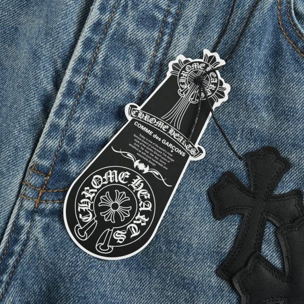 Chrome Hearts Black Leather Cross Logo Jeans- Light Blue